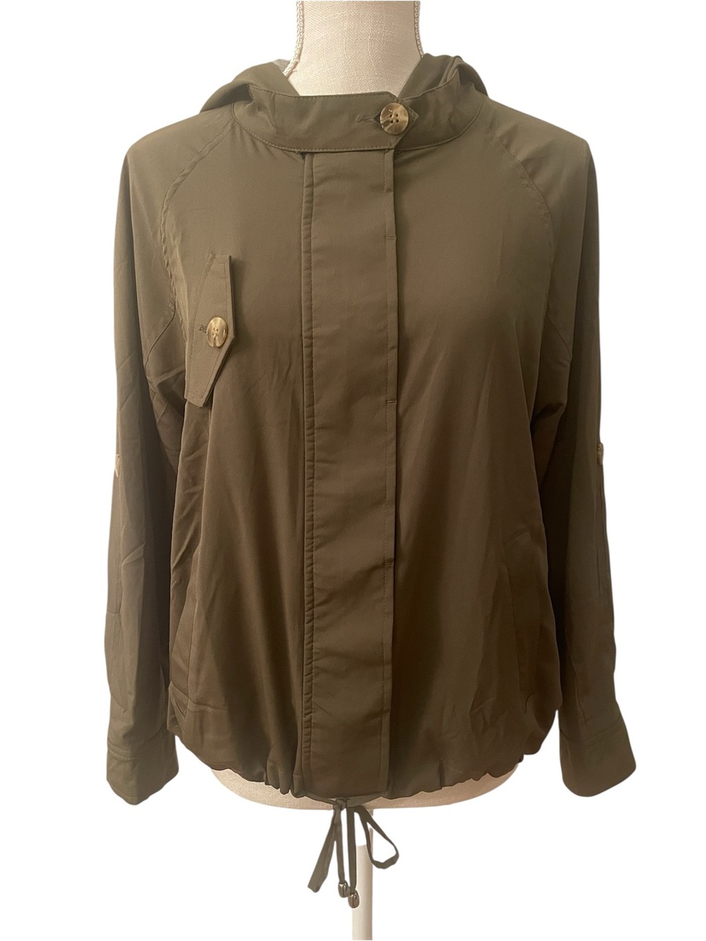 Naked Zebra Olive Green Casual Hooded Utility Jacket Windbreaker Size Small NWT